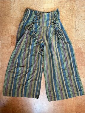 Striped 100% Cotton Cropped Wide-Leg Bottoms